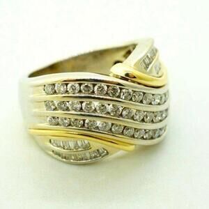 Estate Sale 14k Multi-Tone Gold Diamond Cocktail Ring Size 5 White G-H 1.00 TCW